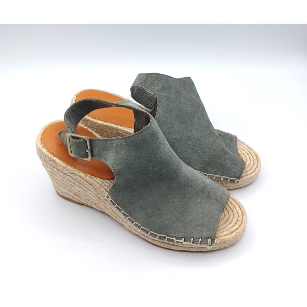 Gap Sandal Wedge Gray Faux Suede and Straw Espadrille Slingback Size 7